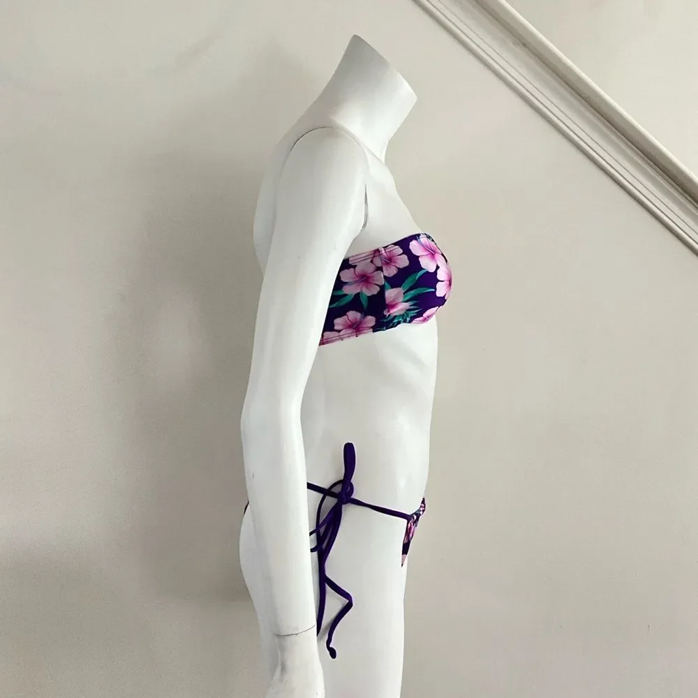 Frankie’s Bikinis Hibiscus Bikini Set Purple L